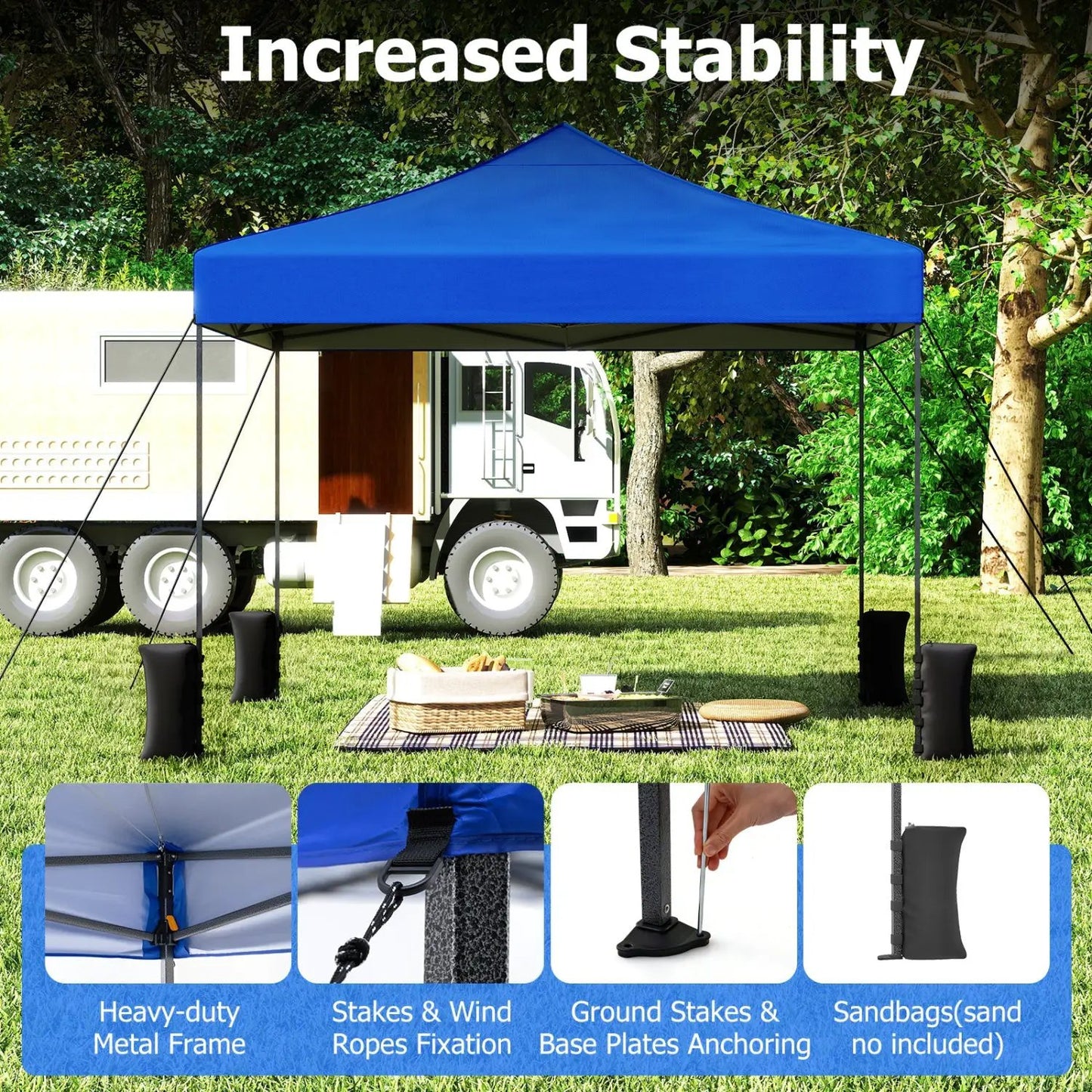 9.5 Ft Pop Up Canopy Tent with Adjustable Heights
