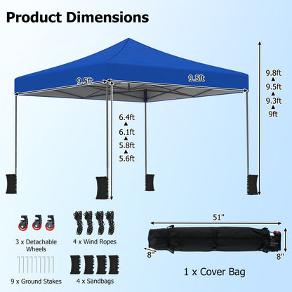 GemGear 9.5 x 9.5 ft blue pop up canopy tent with adjustable heights on Tampa Home & Garden Store