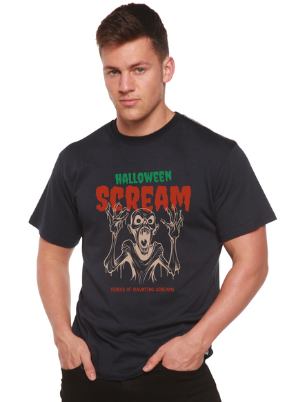 Halloween Scream men's bamboo viscose/organic cotton T-shirt with HALLOWEEN and SCREAM print on Tampa Home & Garden Store