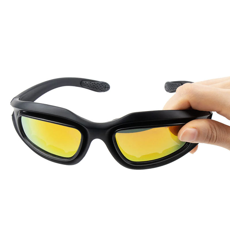 Polarized Motorcycle Sunglasses UV400, black frame with yellow mirrored lenses on Tampa Home & Garden Store