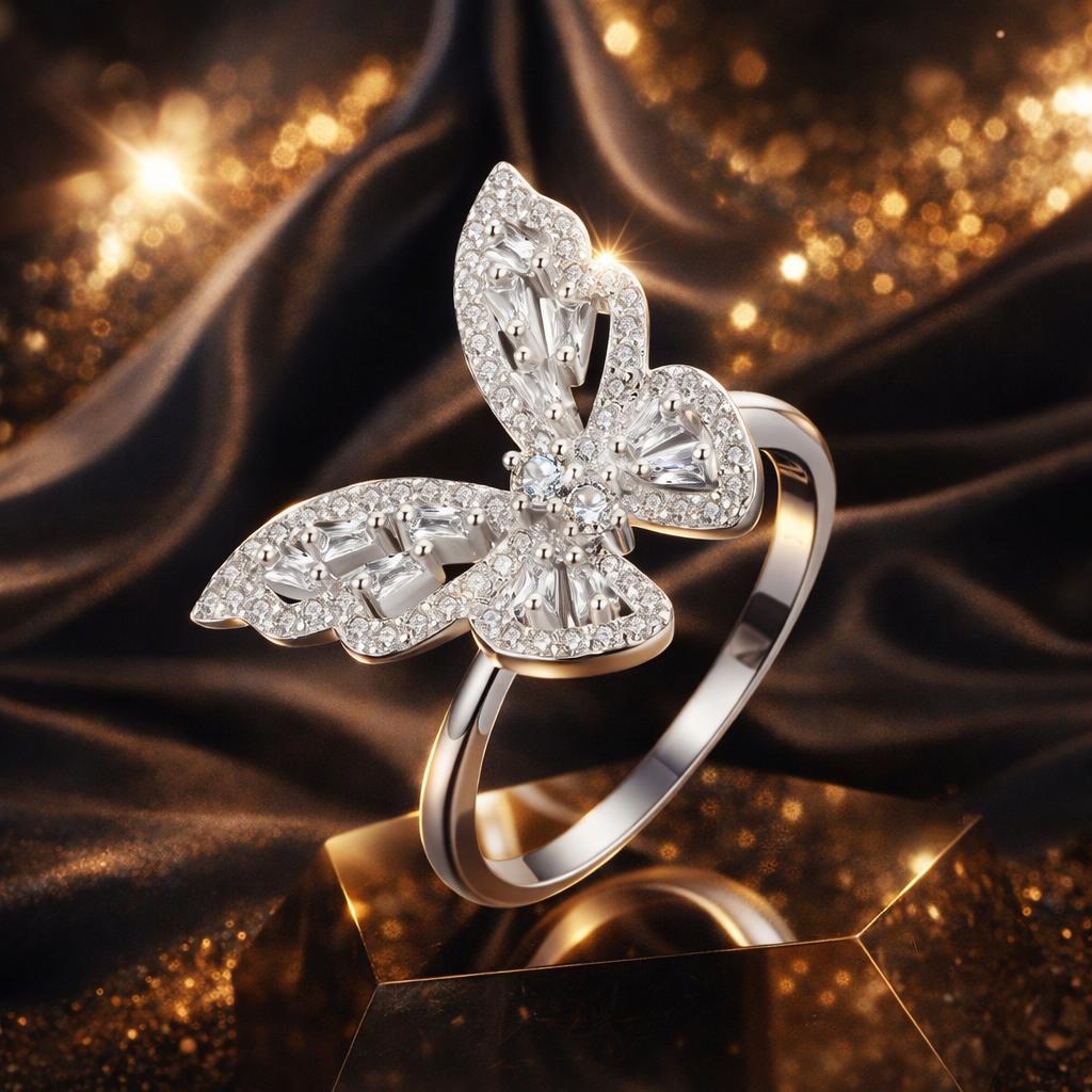 Bids.com butterfly ring, 925 sterling silver white gold plated with 1.9mm CZ pavé, size 7 on Tampa Home & Garden Store