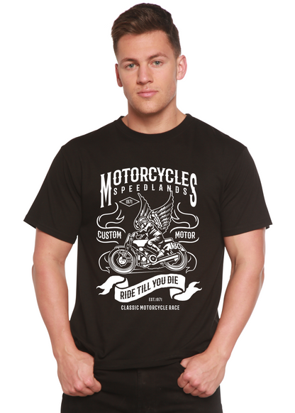 Motorcycles bamboo viscose/organic cotton tee black with white motorcycle art by Spun Bamboo on Tampa Home & Garden Store