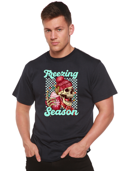 Freezing Season unisex bamboo viscose/organic cotton short sleeve graphic T-shirt black skull ice-cream design on Tampa Home & Garden Store