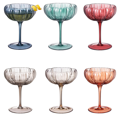 Muted Floral Coupe Cocktail Glasses Set of 6