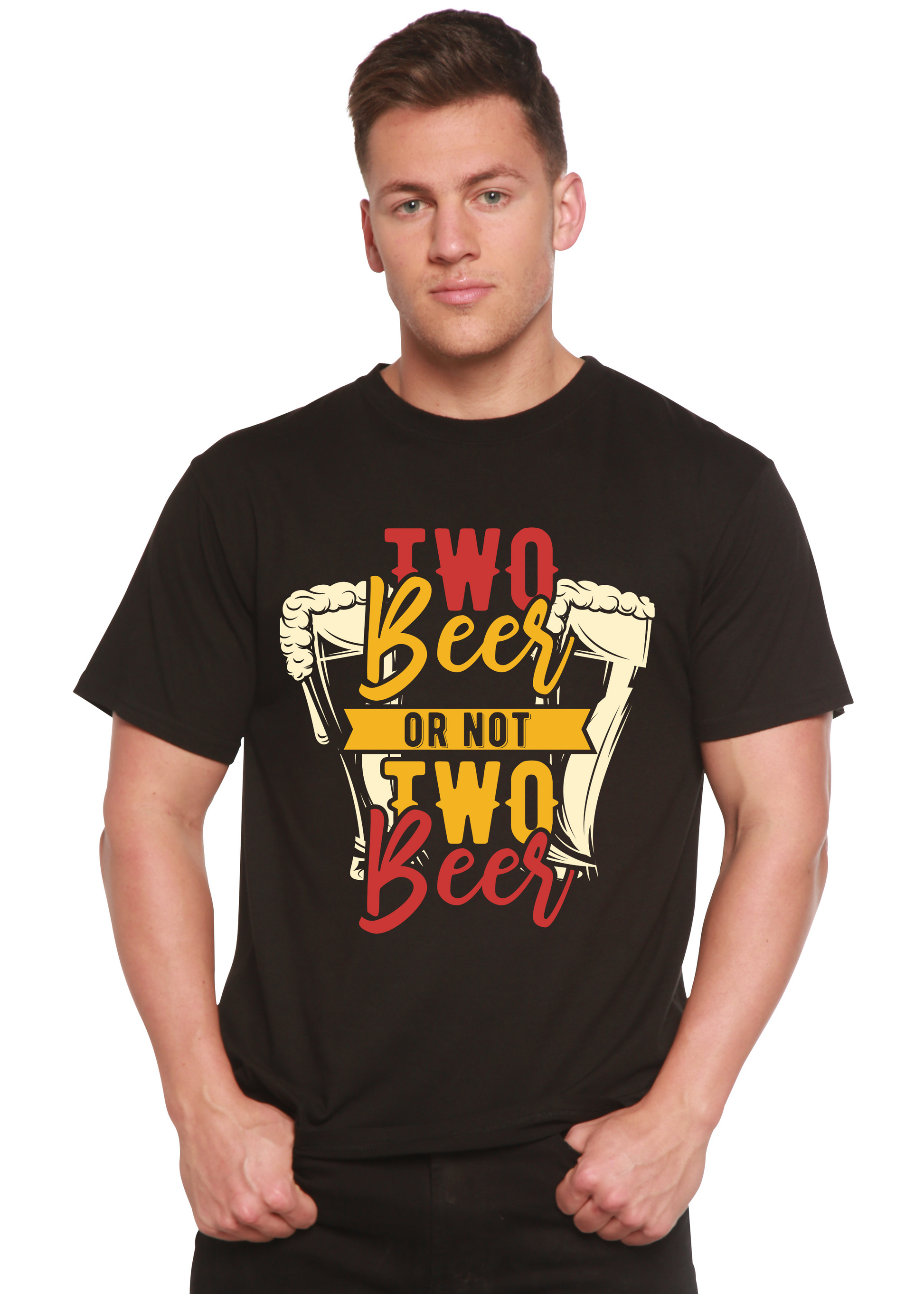 Two Beer men's bamboo viscose/organic cotton graphic tee in black with beer print by Spun Bamboo on Tampa Home & Garden Store