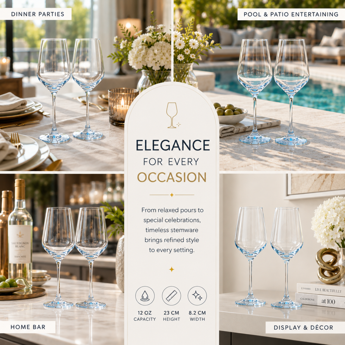 a Set Of Monet Blue Stemmed Wine Glasses