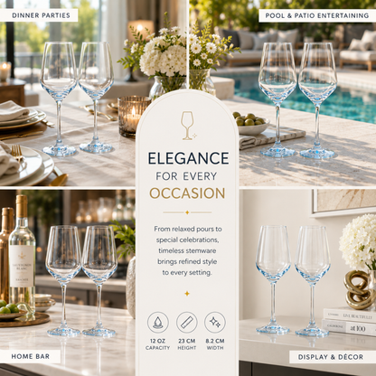 a Set Of Monet Blue Stemmed Wine Glasses