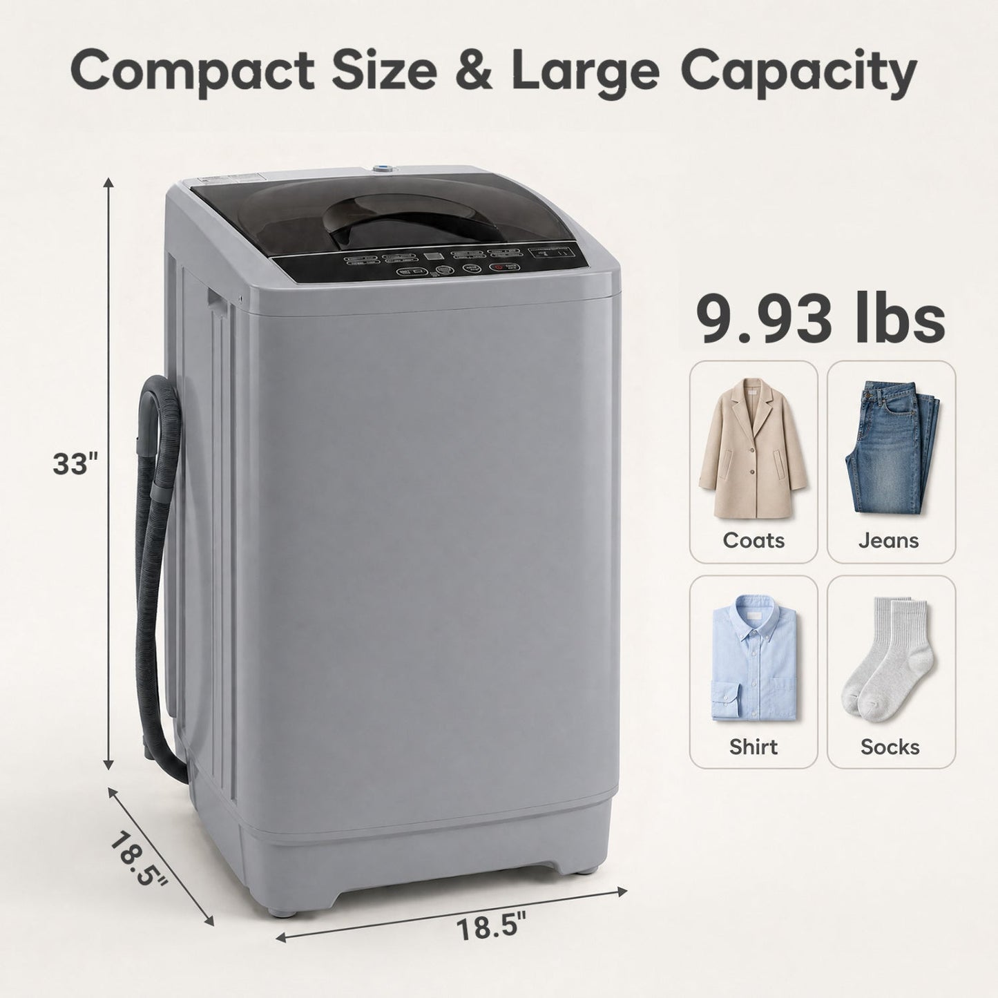 DirectDeals washing machine, compact gray, full auto, 9.93 lb, 8 programs on Tampa Home & Garden Store
