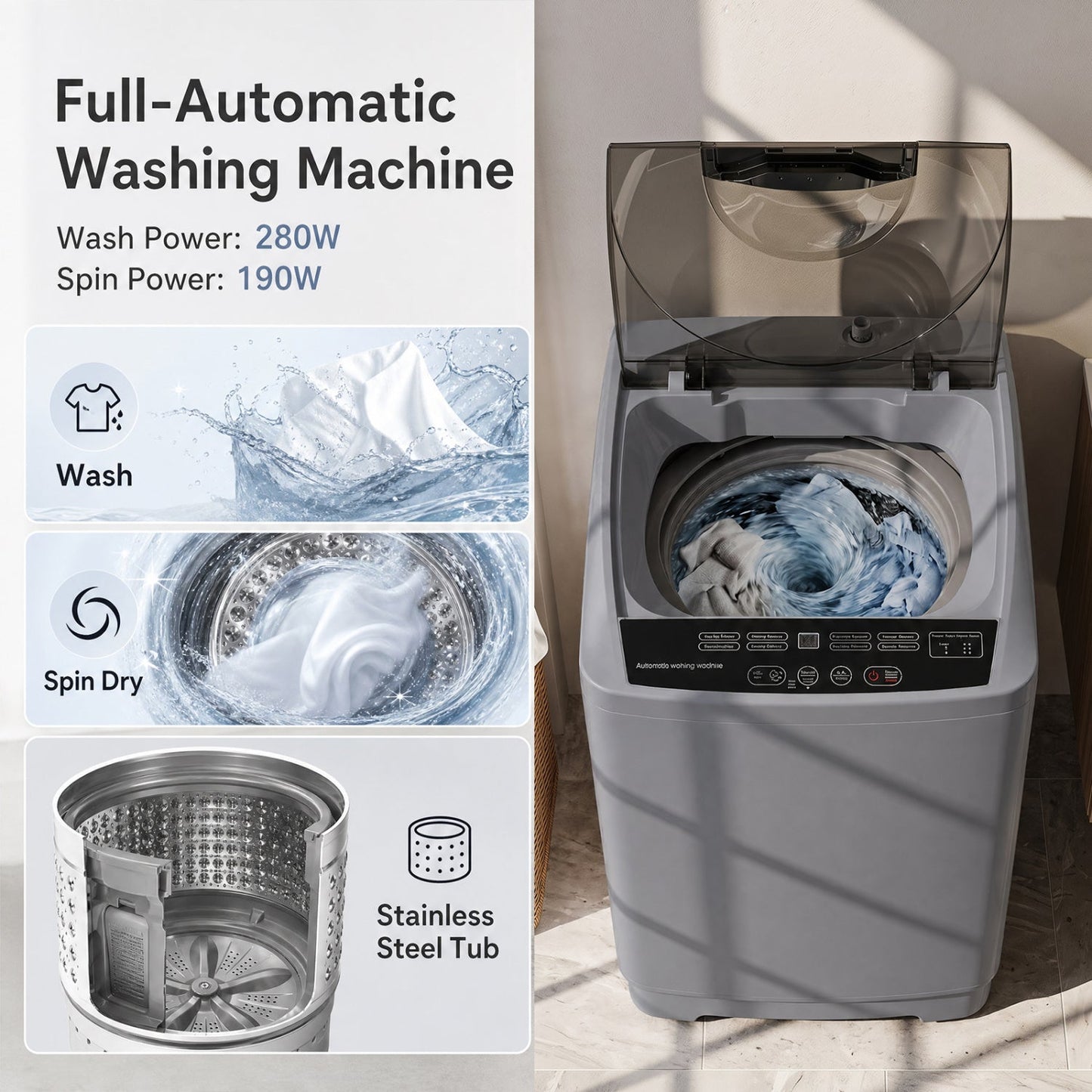 Full Automatic Washing Machine by DirectDeals gray with 8 programs, 9.93 lb on Tampa Home & Garden Store