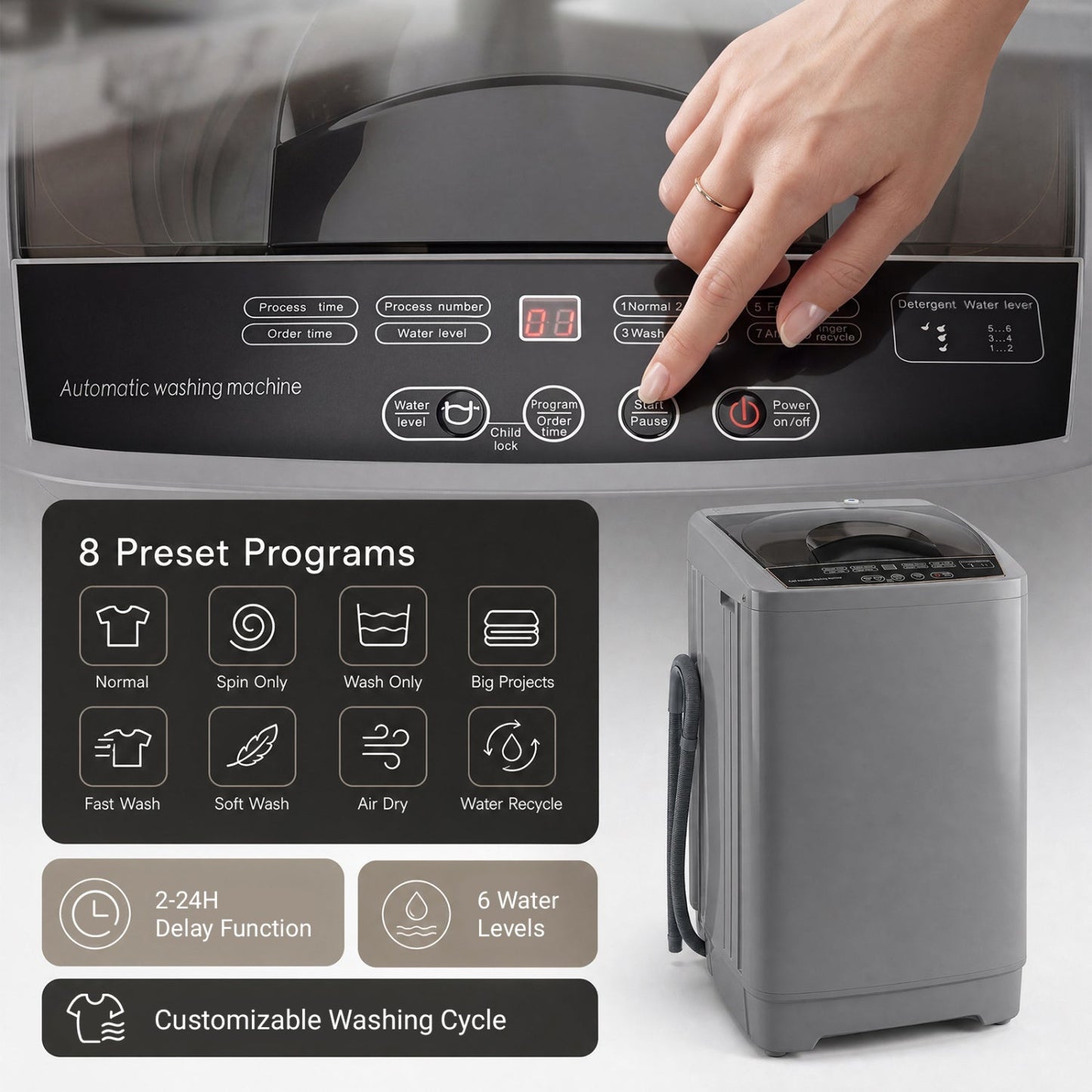 Compact Automatic Washing Machine with 8 Programs