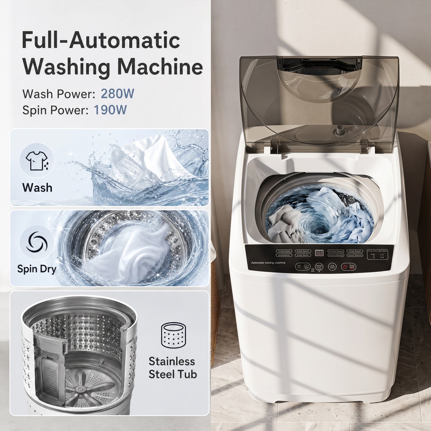 DirectDeals 9.93 lbs Full Automatic Washing Machine with 8 Programs, white top-load on Tampa Home & Garden Store