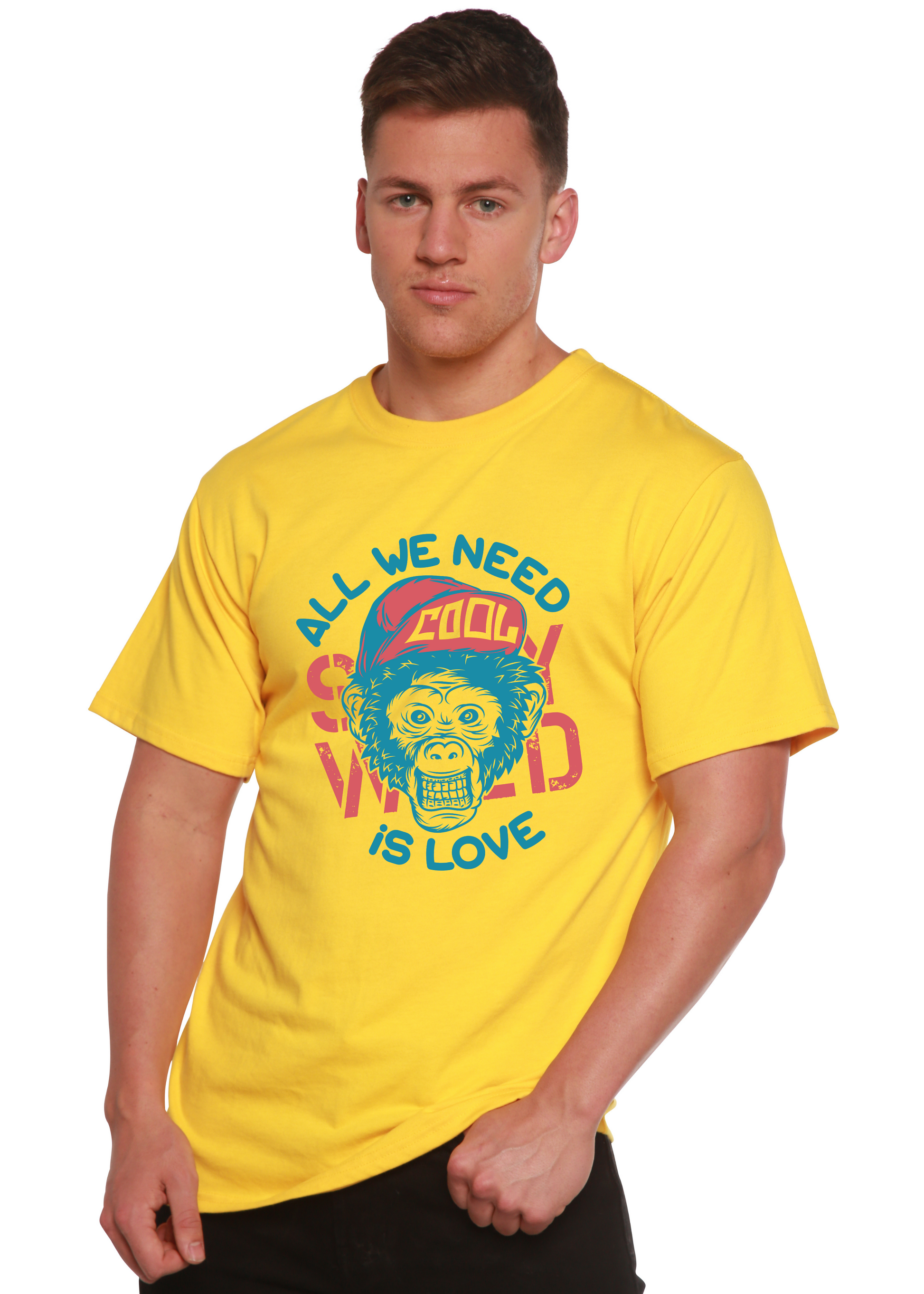 All We Need Is Love men's bamboo viscose/organic cotton graphic tee, yellow by Spun Bamboo on Tampa Home & Garden Store