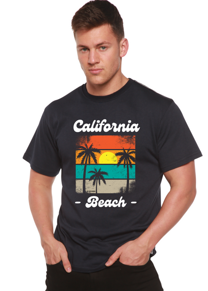 California Beach graphic short sleeve T-shirt, black with palm sunset print by Spun Bamboo on Tampa Home & Garden Store