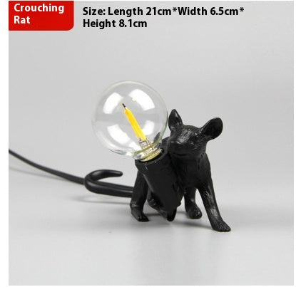 Crouching Rat table lamp in black resin with clear globe bulb, Stevvex ST125168AYC on Tampa Home & Garden Store