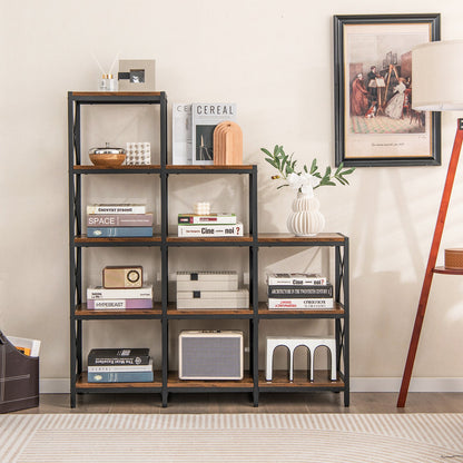 9-Cubes bookcase with carbon steel frame in rustic brown, modular shelves with books on Tampa Home & Garden Store