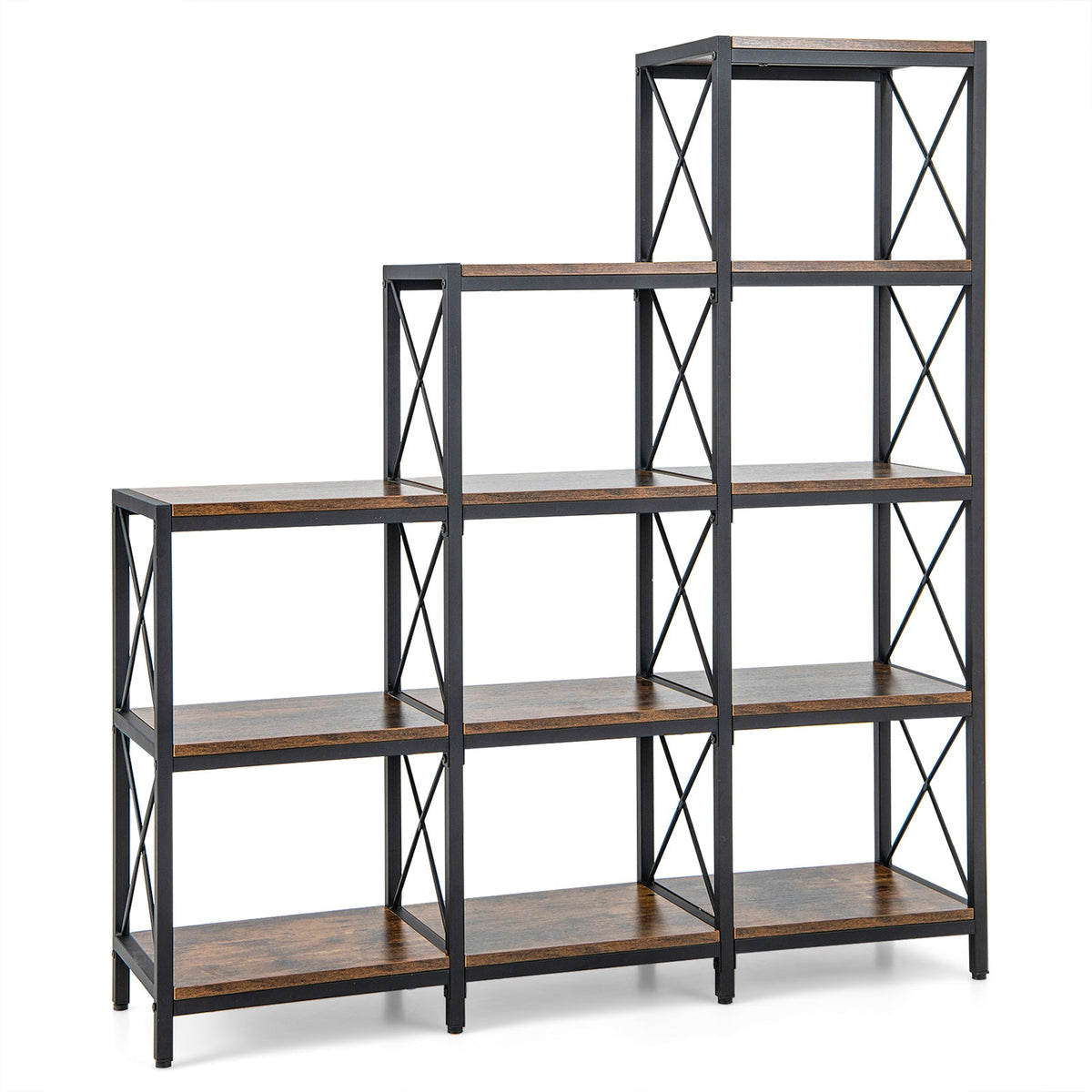9-Cubes Bookcase with carbon steel frame in rustic brown, modular home office shelving on Tampa Home & Garden Store