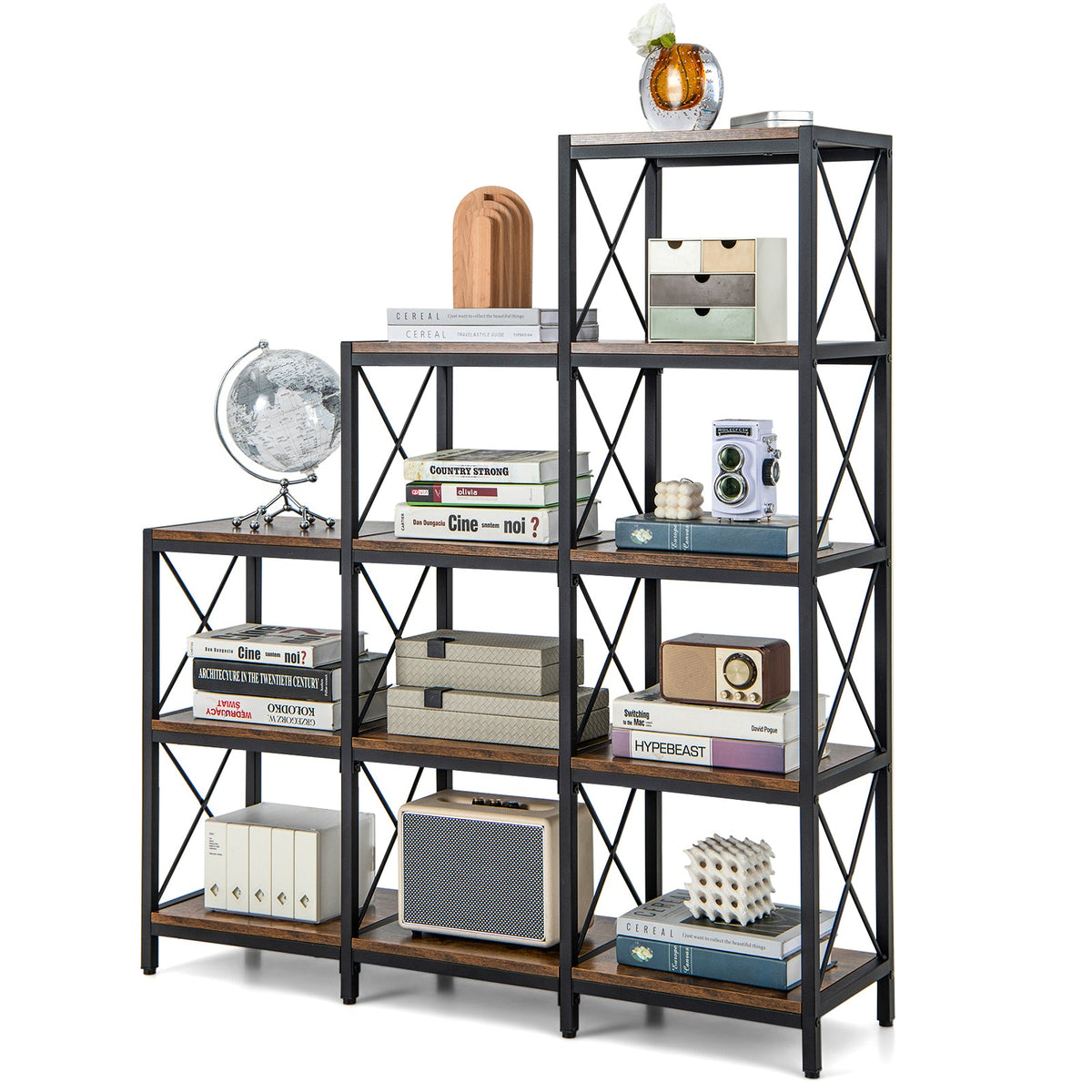 9 Cubes Bookcase for Home Office with Carbon Steel Frame Rustic Brown DirectDeals on Tampa Home & Garden Store