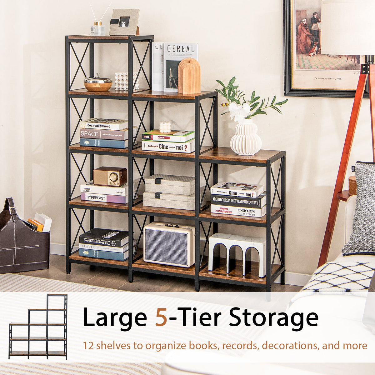 9-Cubes Bookcase with carbon steel frame in rustic brown DirectDeals on Tampa Home & Garden Store