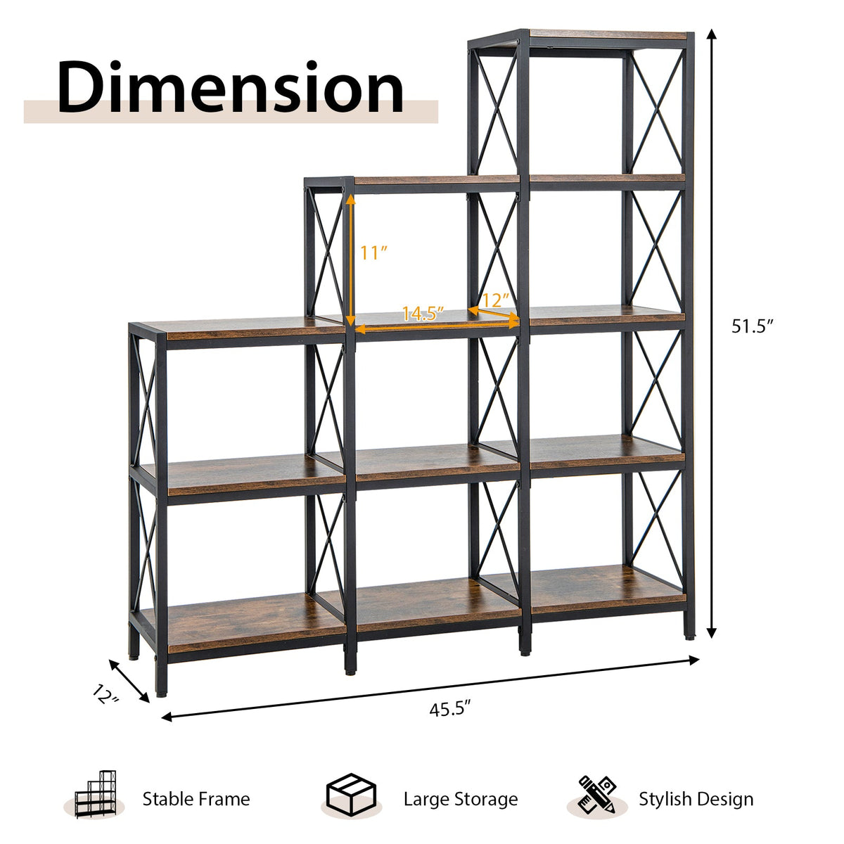9 Cubes Bookcase with Carbon Steel Frame in Rustic Brown for Home Office by DirectDeals on Tampa Home & Garden Store