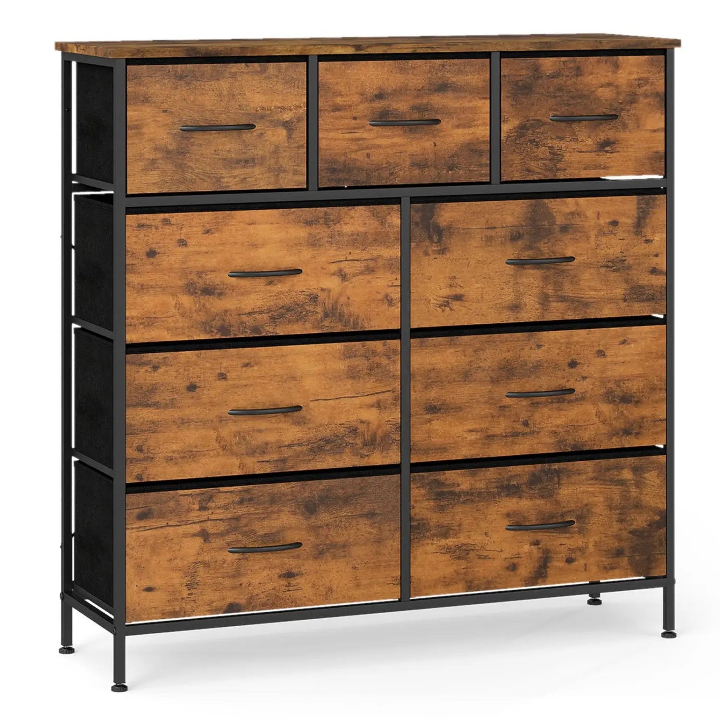 9-Drawer Fabric Dresser with Wooden Top Bedroom