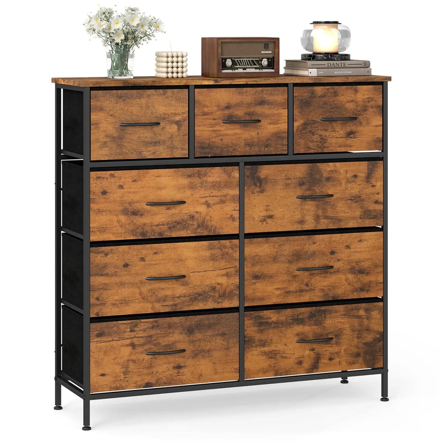 9-Drawer Fabric Dresser with Wooden Top Bedroom