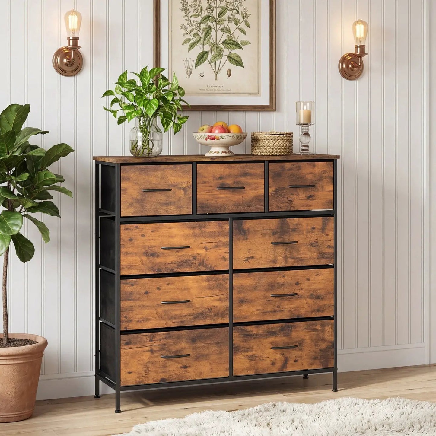 9-Drawer Fabric Dresser with Wooden Top Bedroom