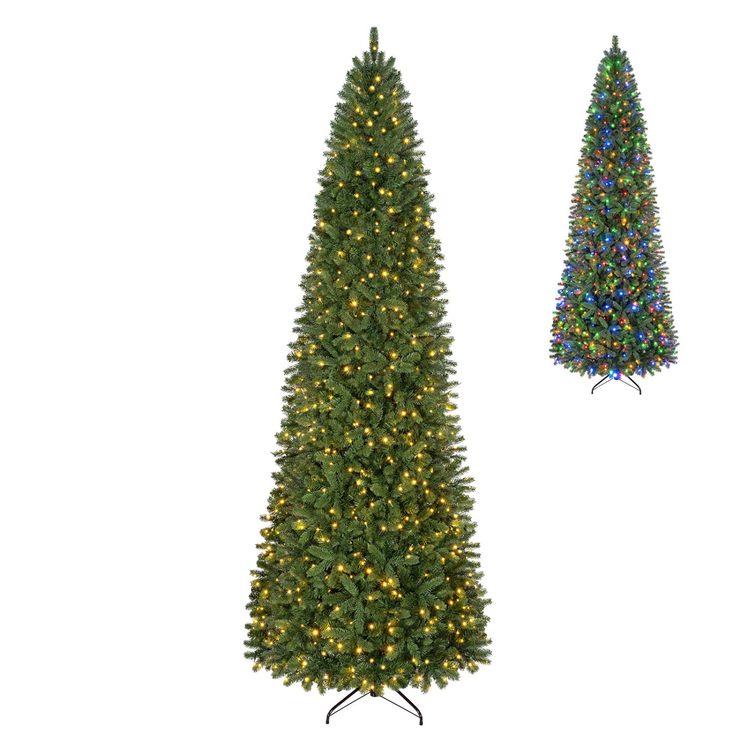 9 ft pencil Alpine Christmas tree with 550 dual-color LEDs DirectDeals two-view display on Tampa Home & Garden Store