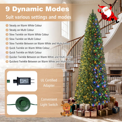 9 ft pencil Alpine Christmas Tree with 550 dual-color LEDs DirectDeals beside stairs on Tampa Home & Garden Store