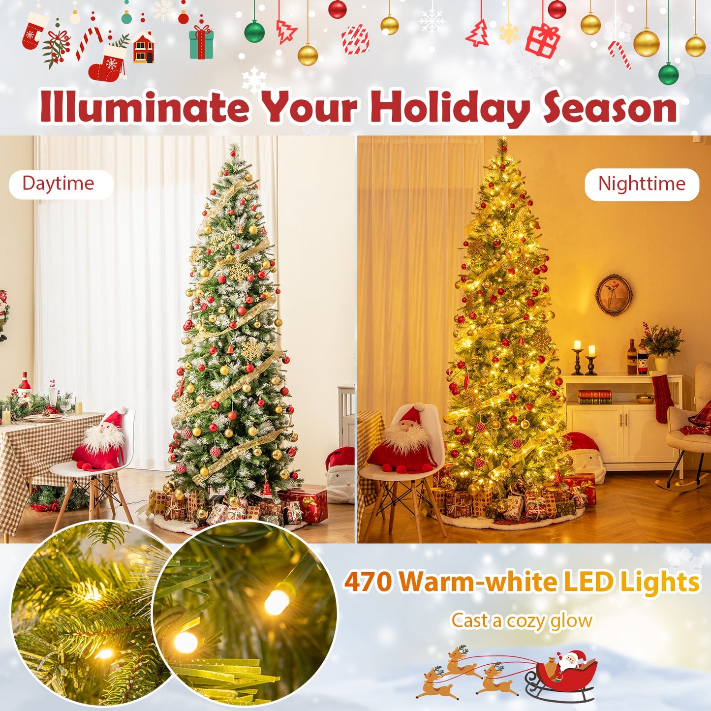 6/7.5/9 FT Artificial Christmas Tree with Warm-White LED Lights