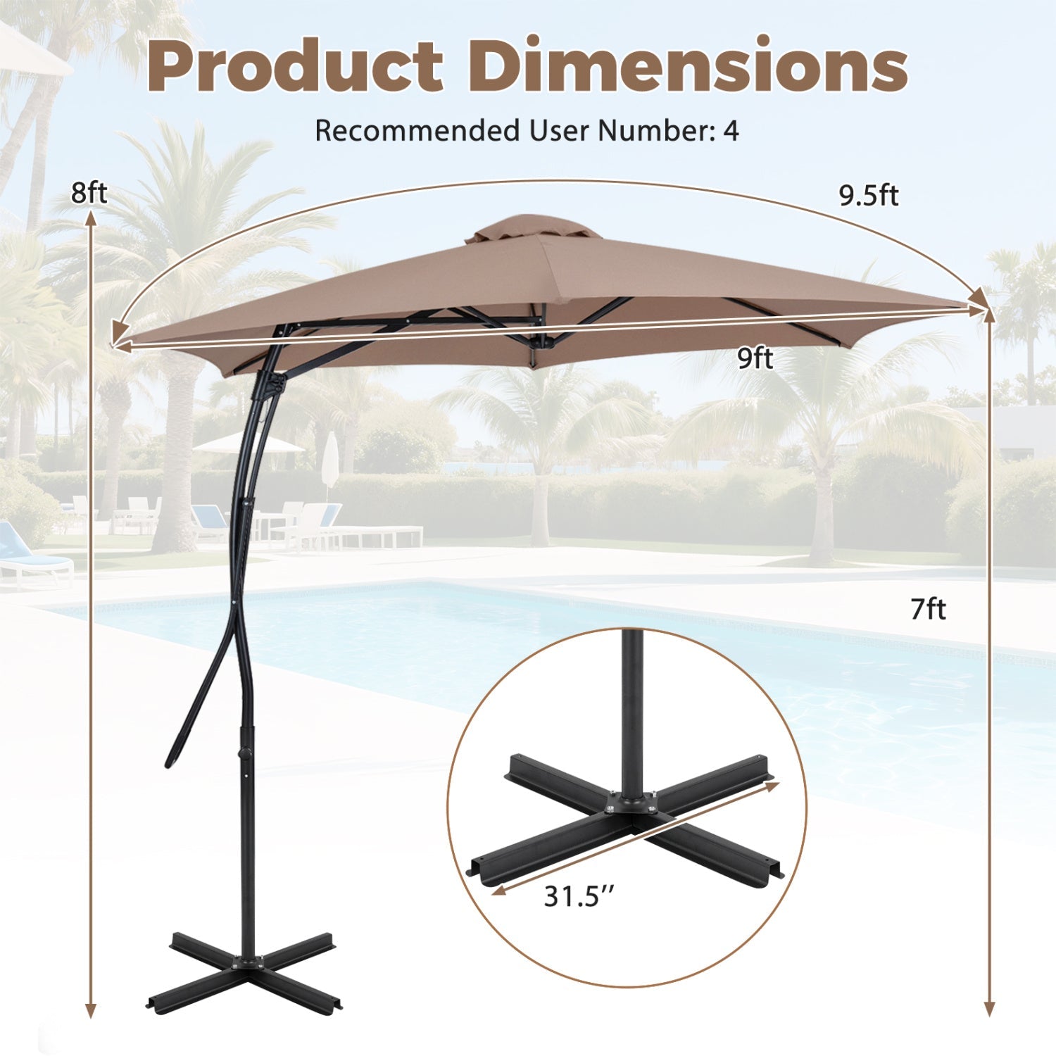 9 ft cantilever patio umbrella DirectDeals with tan canopy, crank, cross base on Tampa Home & Garden Store
