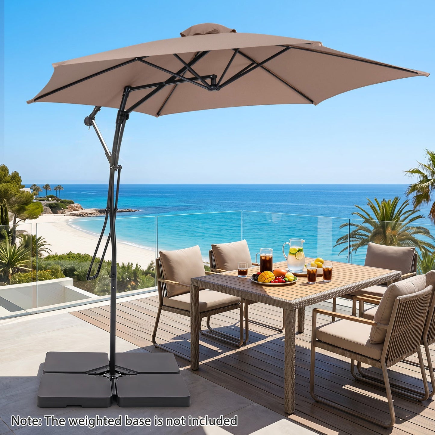9 ft cantilever patio umbrella with cross base and crank, DirectDeals, beige canopy on Tampa Home & Garden Store