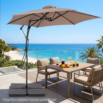 9 ft cantilever patio umbrella with cross base and crank, DirectDeals, beige canopy on Tampa Home & Garden Store
