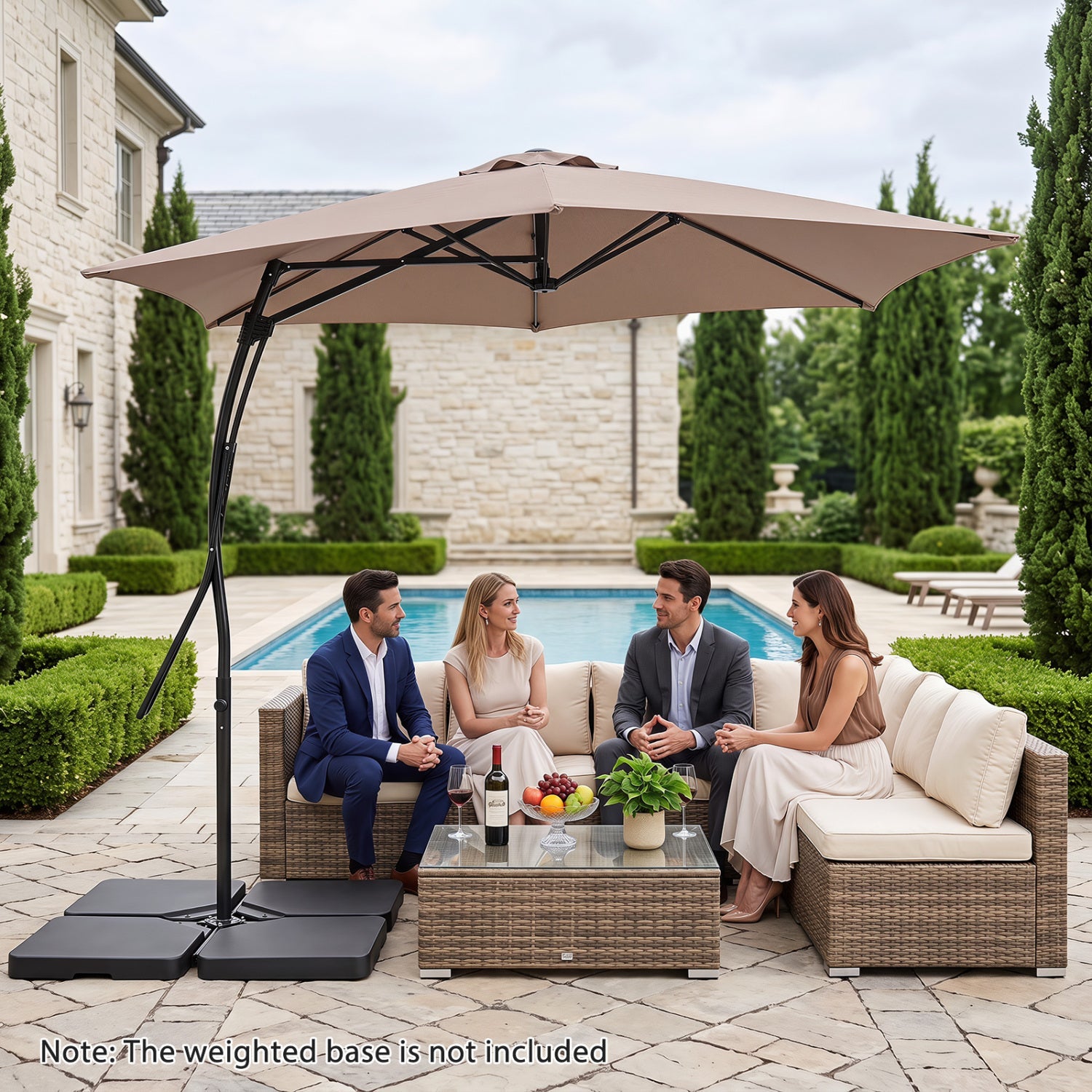 9 ft cantilever patio umbrella beige canopy crank handle, black frame, cross base not included on Tampa Home & Garden Store