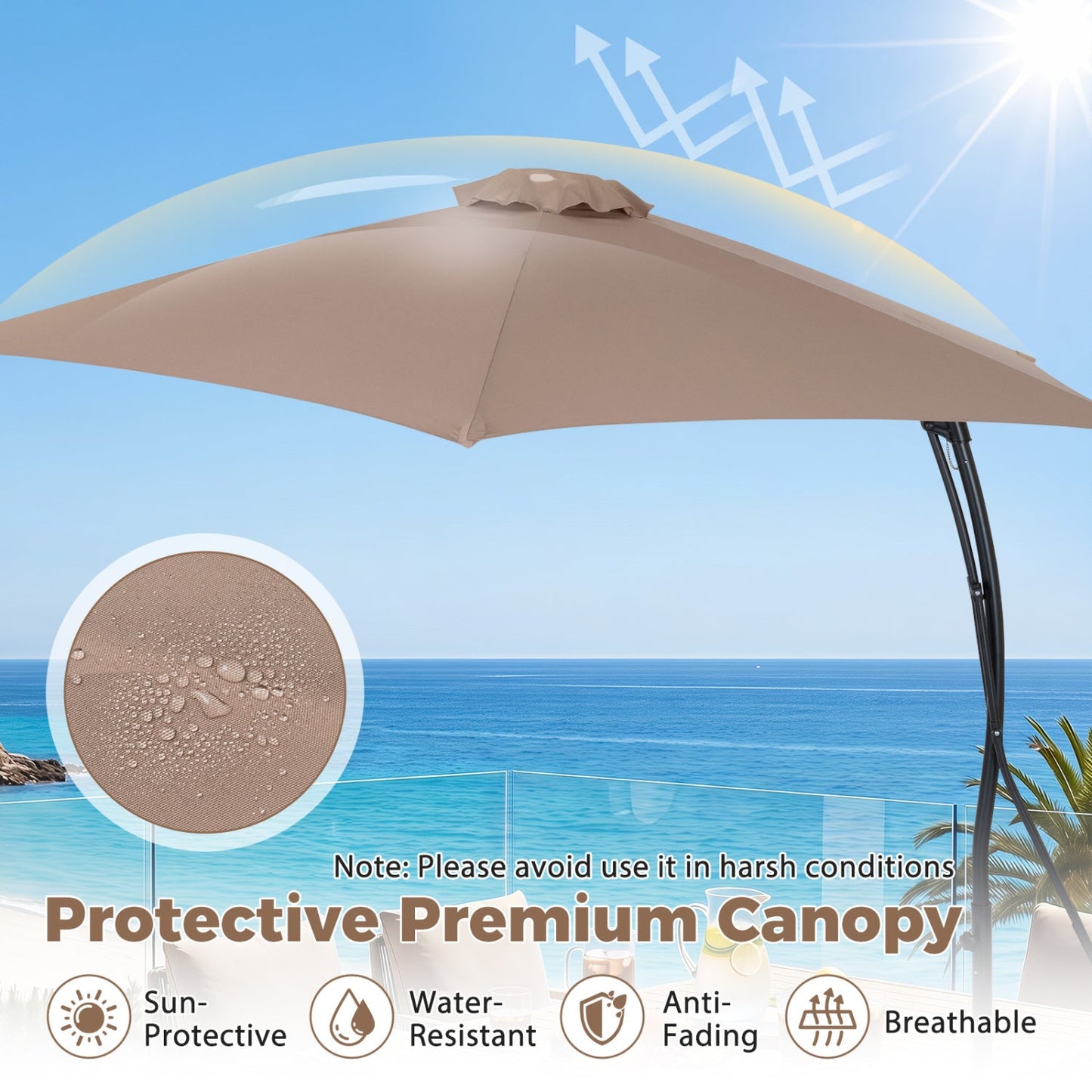 9 ft cantilever patio umbrella tan canopy with cross base and crank handle DirectDeals on Tampa Home & Garden Store