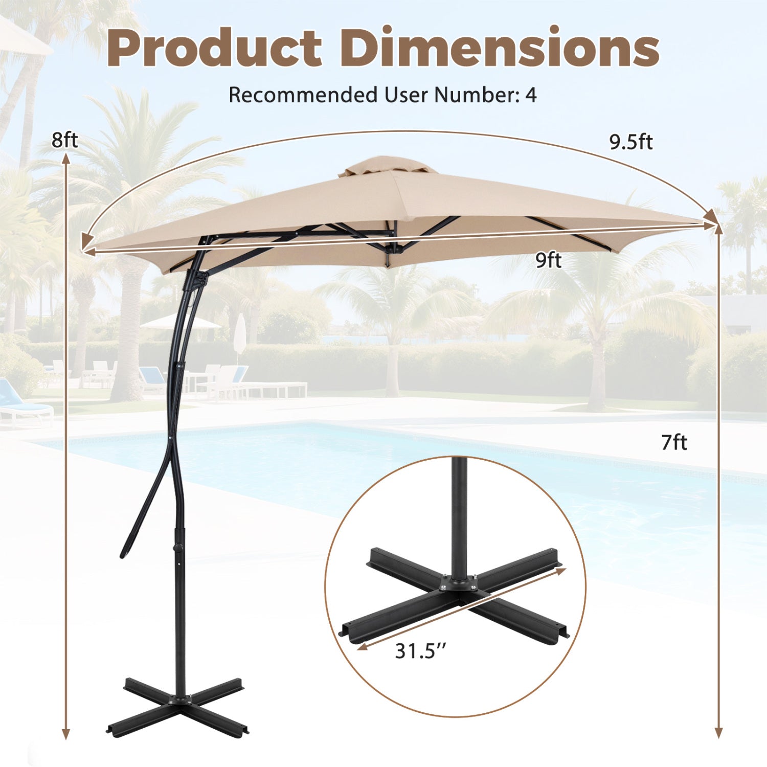 9 ft cantilever patio umbrella DirectDeals beige canopy with crank handle and cross base on Tampa Home & Garden Store