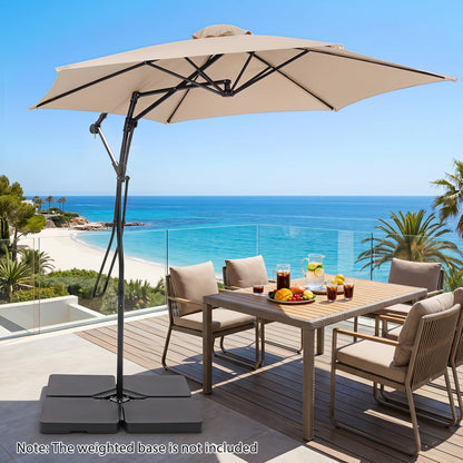 9 ft cantilever umbrella with crank handle and cross base on a seaside patio on Tampa Home & Garden Store
