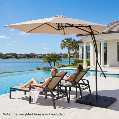 9 ft cantilever patio umbrella with crank by DirectDeals in beige fabric and cross base on Tampa Home & Garden Store