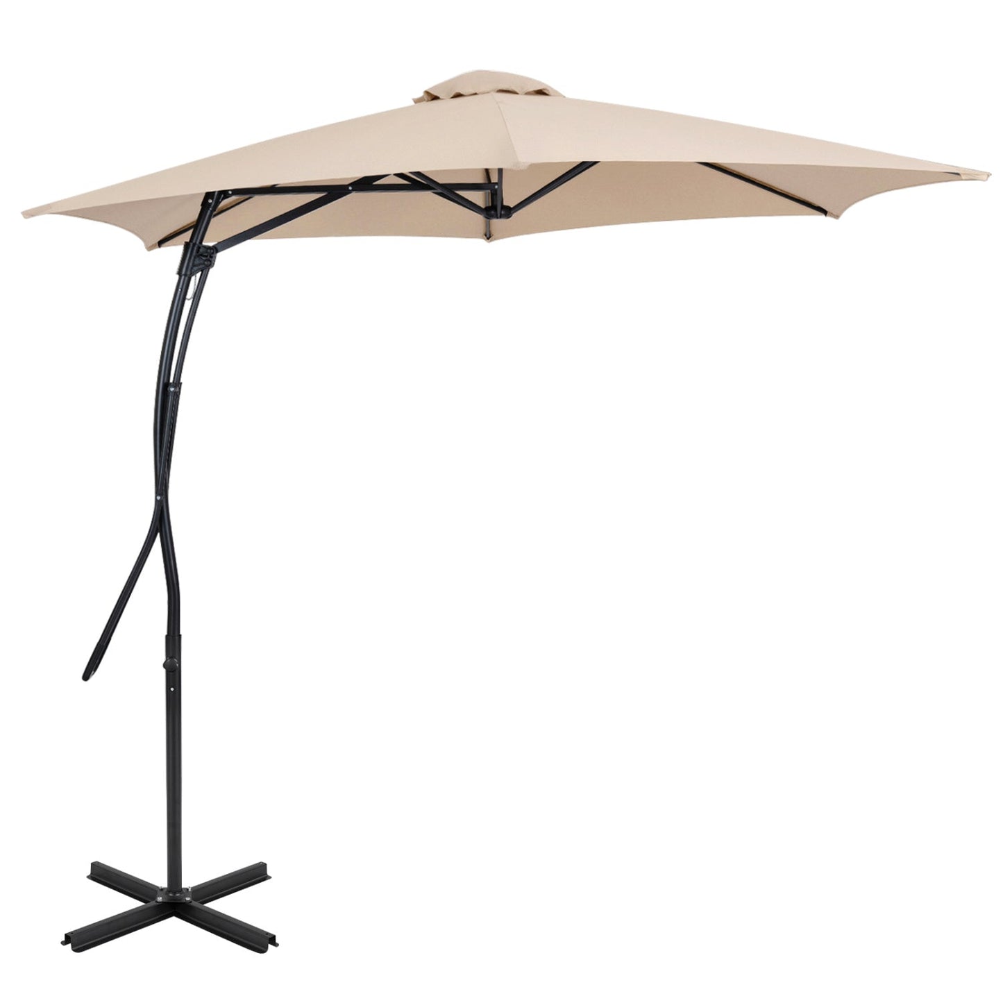 Cantilever patio umbrella by DirectDeals, 9 ft, beige canopy with cross base and crank on Tampa Home & Garden Store