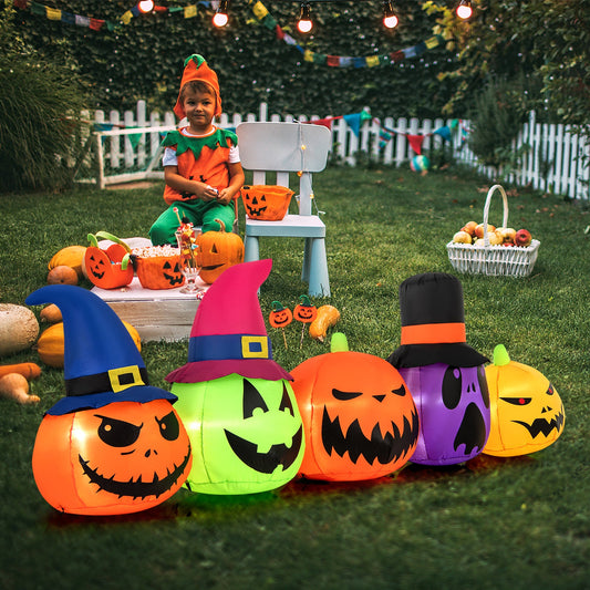9 Feet Inflatable Pumpkin Patch family with LEDs and witch hats for Halloween decor on Tampa Home & Garden Store