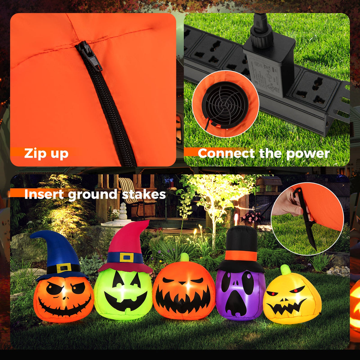 DirectDeals 9 ft inflatable pumpkin patch family with LED and witch hats; jack-o-lanterns on lawn on Tampa Home & Garden Store