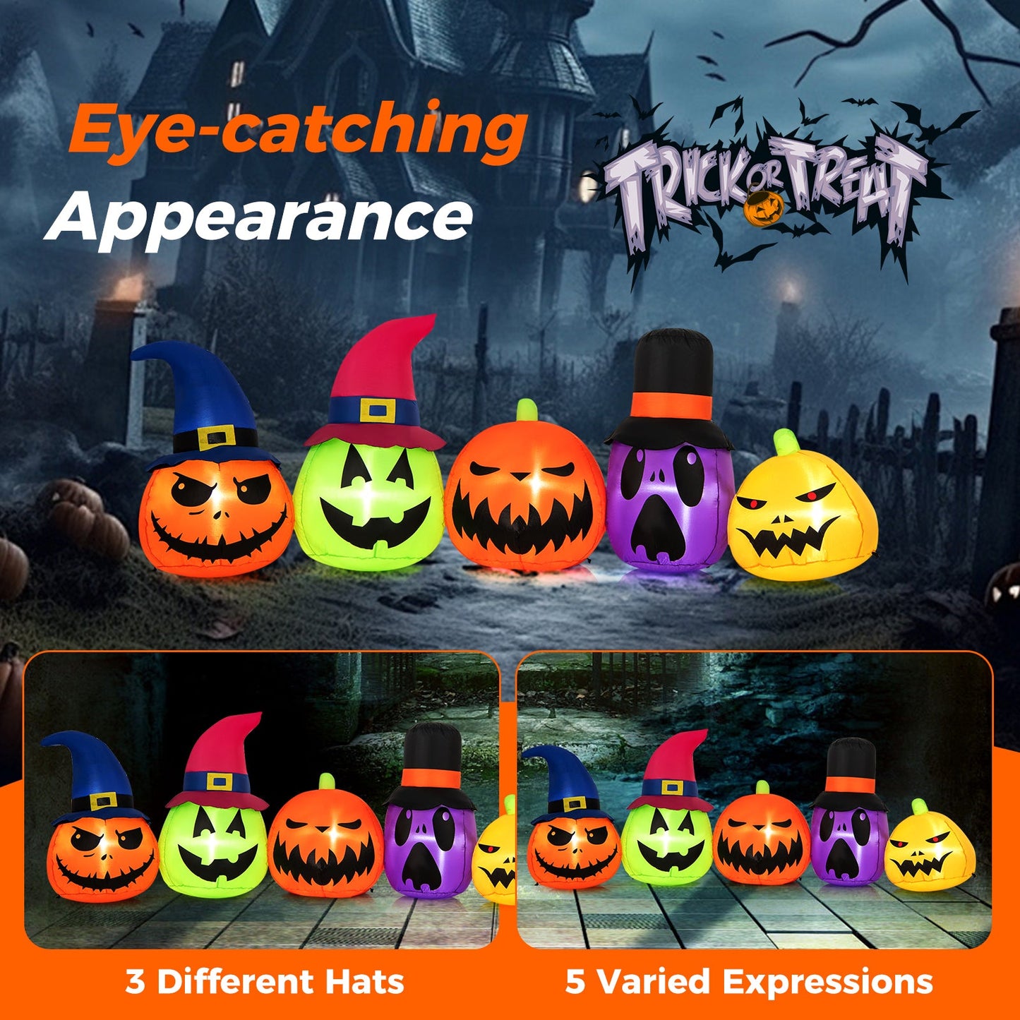 9 Feet Inflatable Pumpkin Patch Family with LED lights and witch hats by DirectDeals on Tampa Home & Garden Store