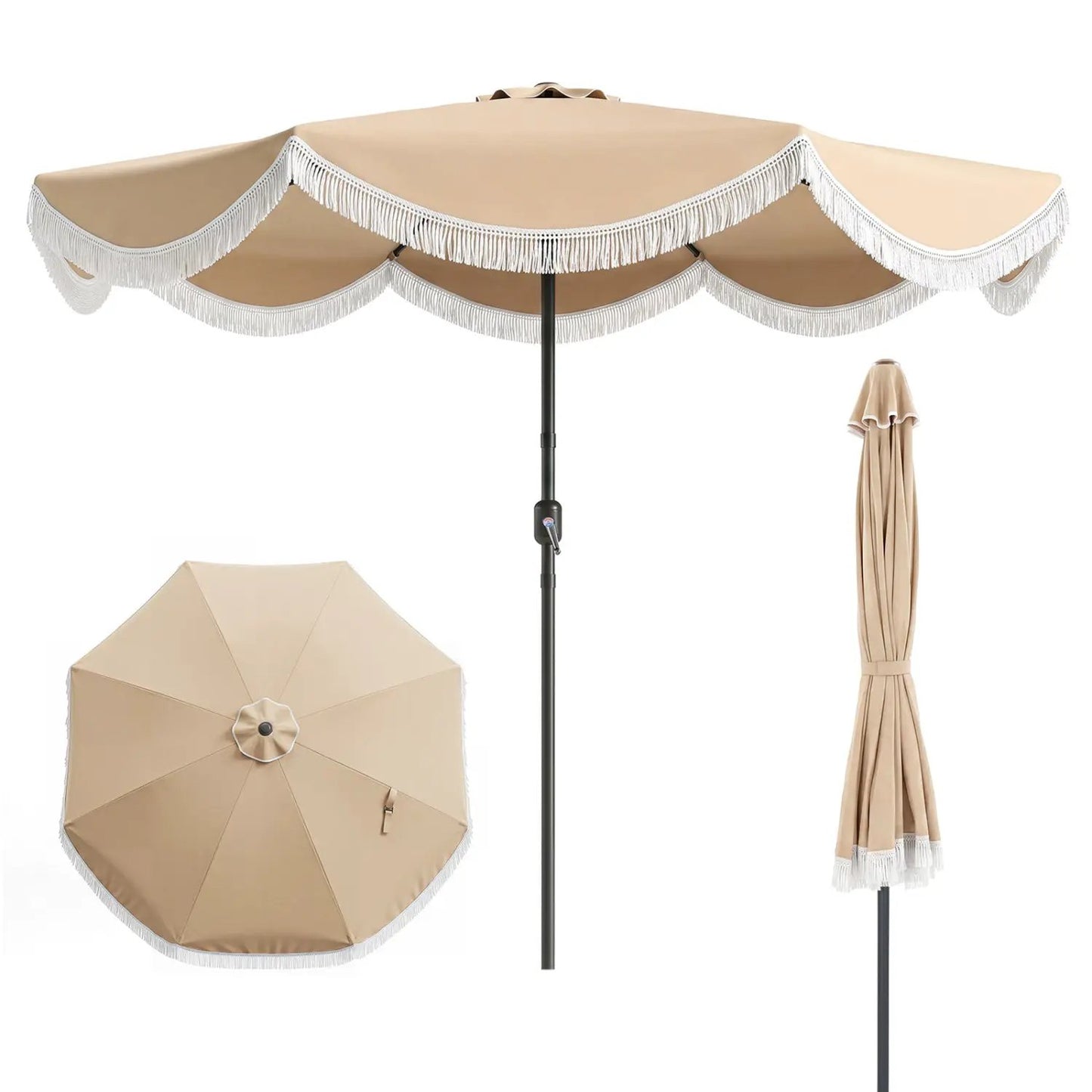 9 Ft Tassel Umbrella with Push Button Tilt