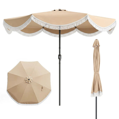 9 Ft Tassel Umbrella with Push Button Tilt