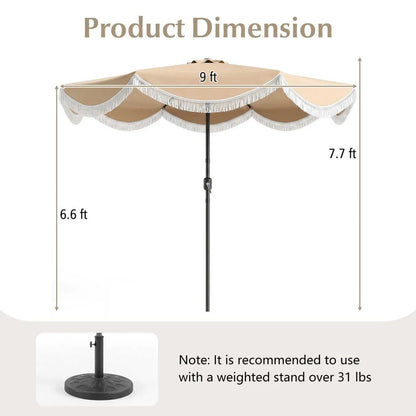 9 Ft Tassel Umbrella with Push Button Tilt