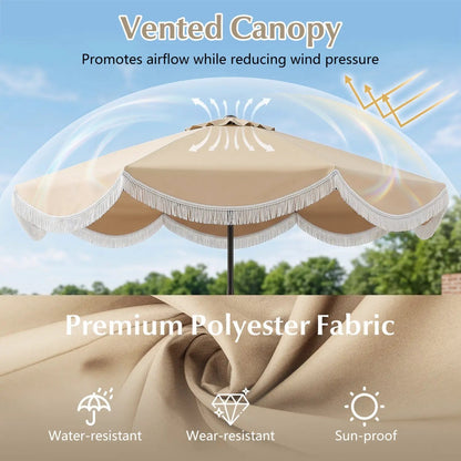9 Ft Tassel Umbrella with Push Button Tilt