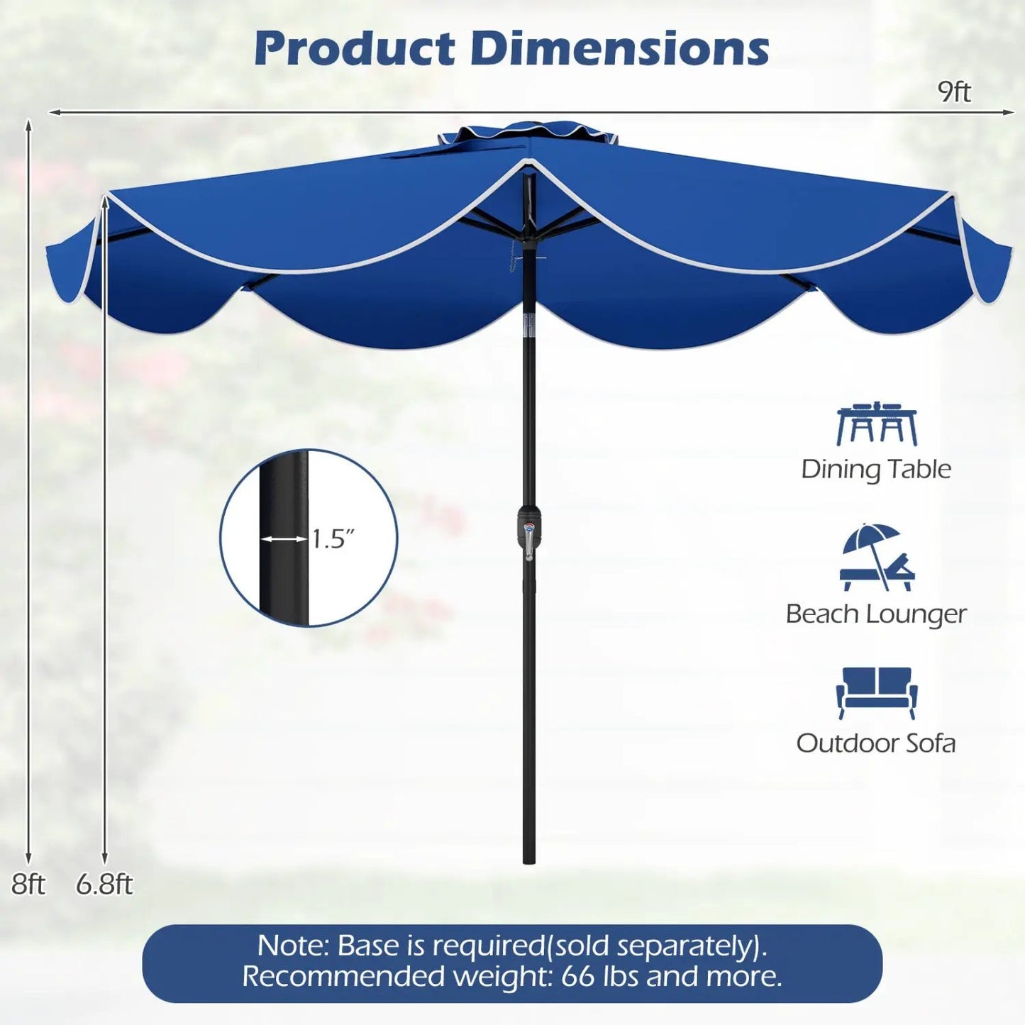 9 ft Solar Patio Umbrella with 24 LED Lights