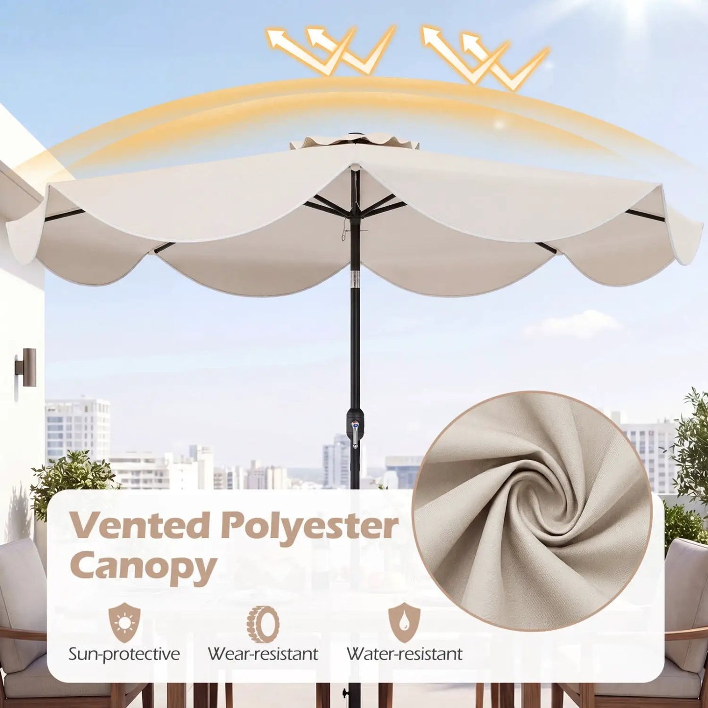 9 ft Solar Patio Umbrella with 24 LED Lights