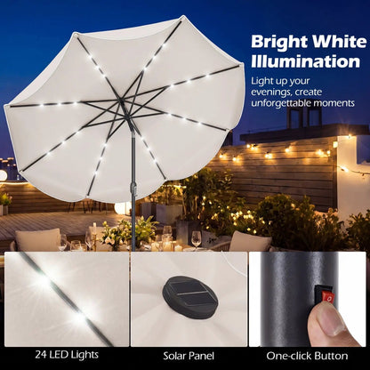 9 ft Solar Patio Umbrella with 24 LED Lights