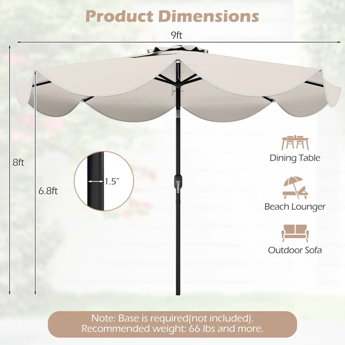 9 ft Solar Patio Umbrella with 24 LED Lights