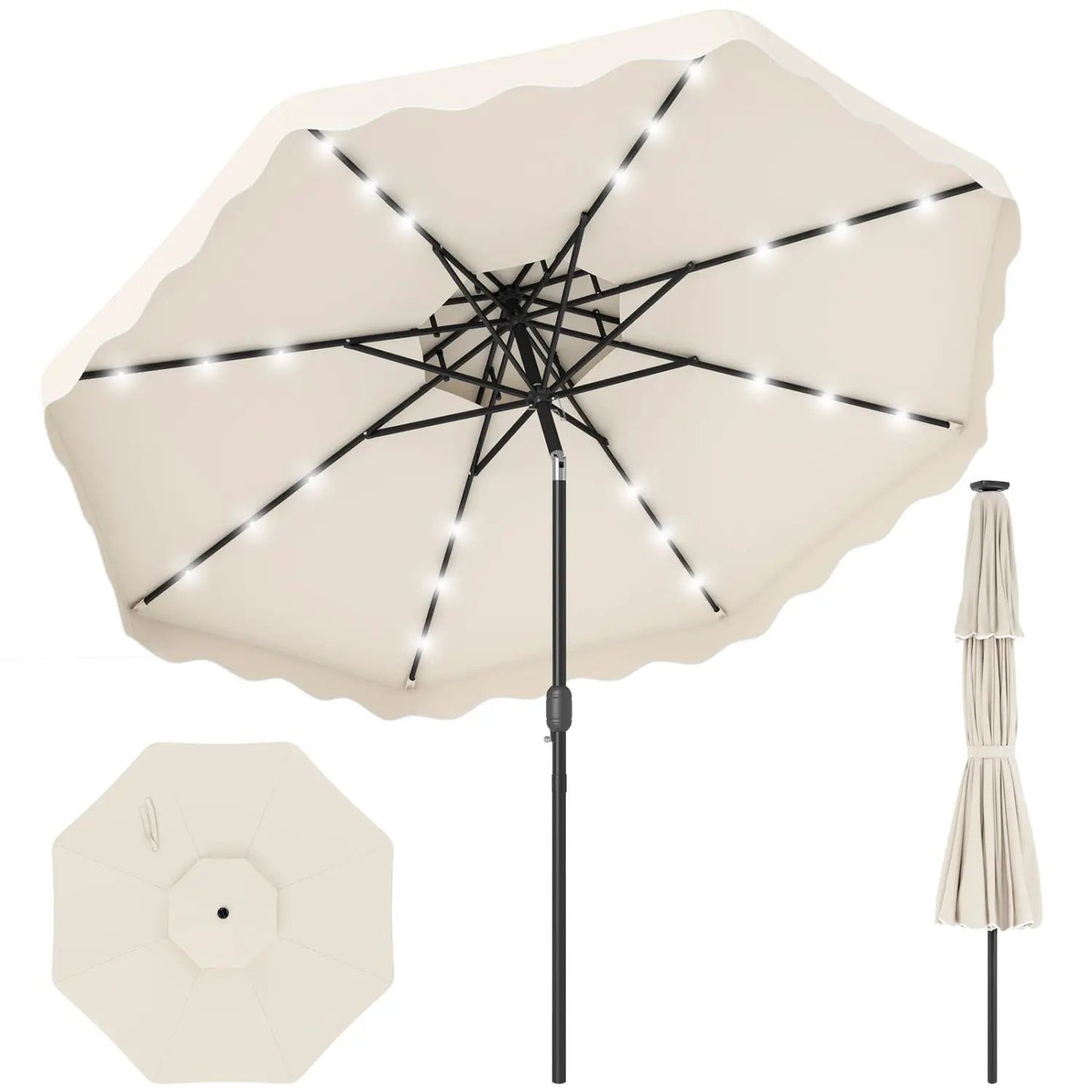 9 ft Solar LED Patio Umbrella with Tilt and Crank